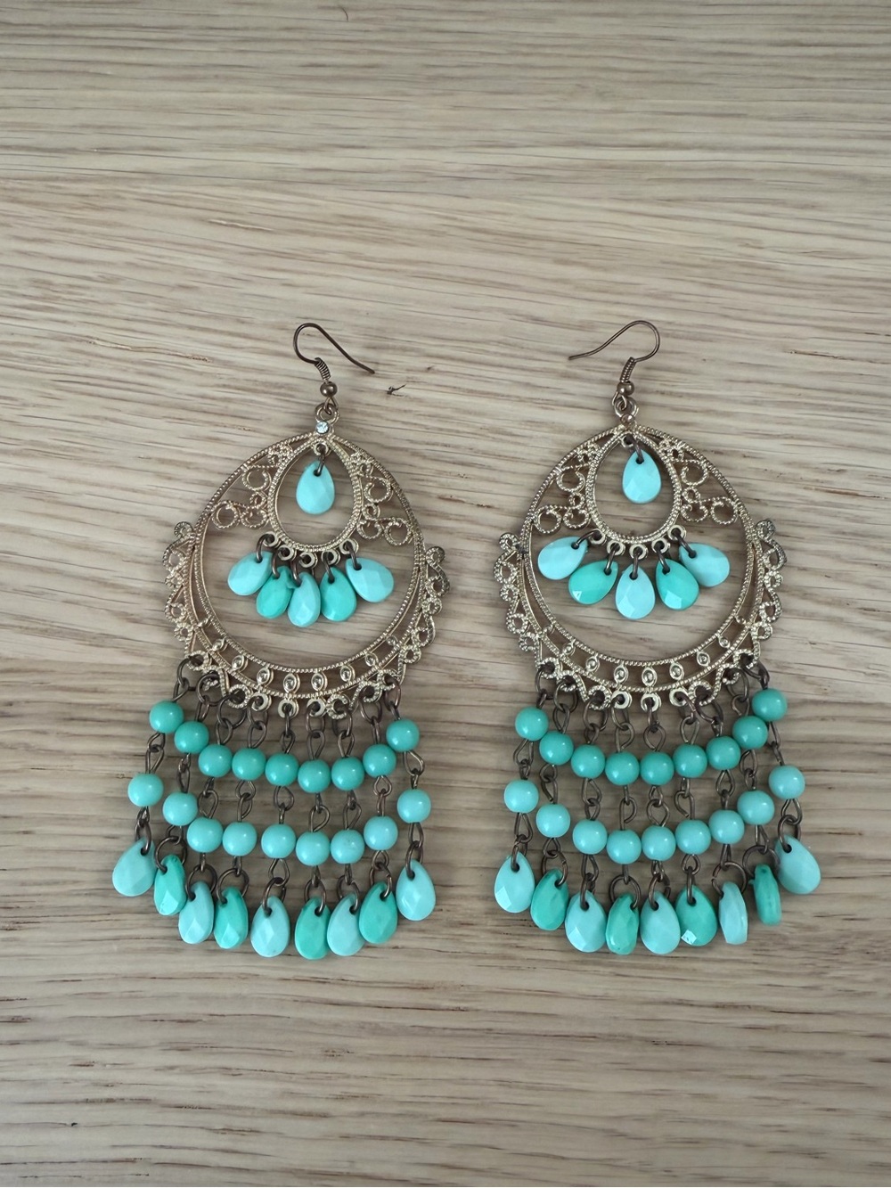 Turquoise/Mint Beaded Chandelier Earrings - Womens Jewelry